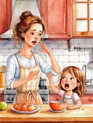 Дочка и мама нарисованная картинка на кухне