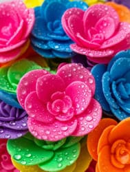 Пластиковые цветочки с каплями воды