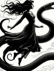 Чёрно-белое изображение девушка со змеёй