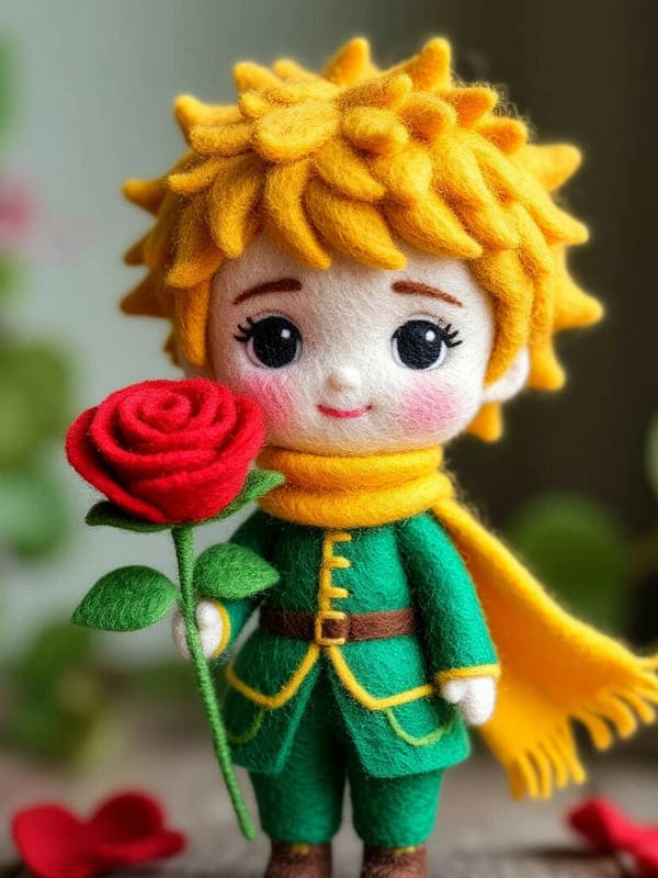 Мальчик игрушка из ткани маленький принц с розой