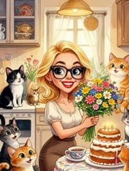 Красивая картинка иллюстрация девушка с кошками