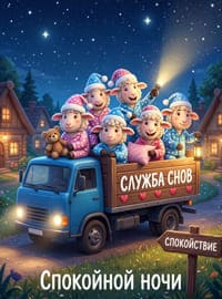 Ночная иллюстрация: овечки в пижамах в грузовике и фонариком